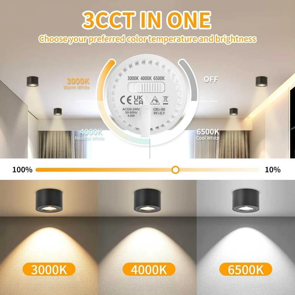 GeyouLux LED lubinė šviestuvo lempa, 5 W, reguliuojama šviesos temperatūra, Ø80 × 50 mm, juoda
