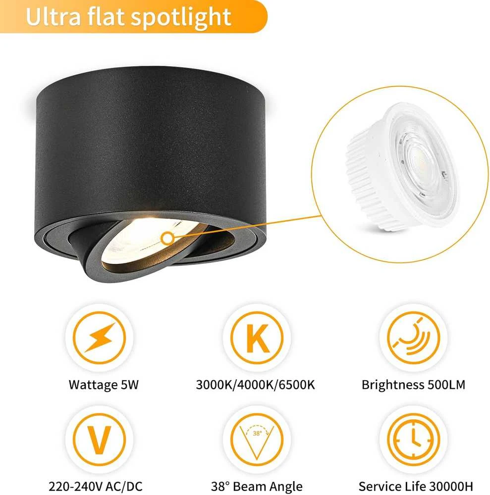 GeyouLux LED lubinė šviestuvo lempa, 5 W, reguliuojama šviesos temperatūra, Ø80 × 50 mm, juoda