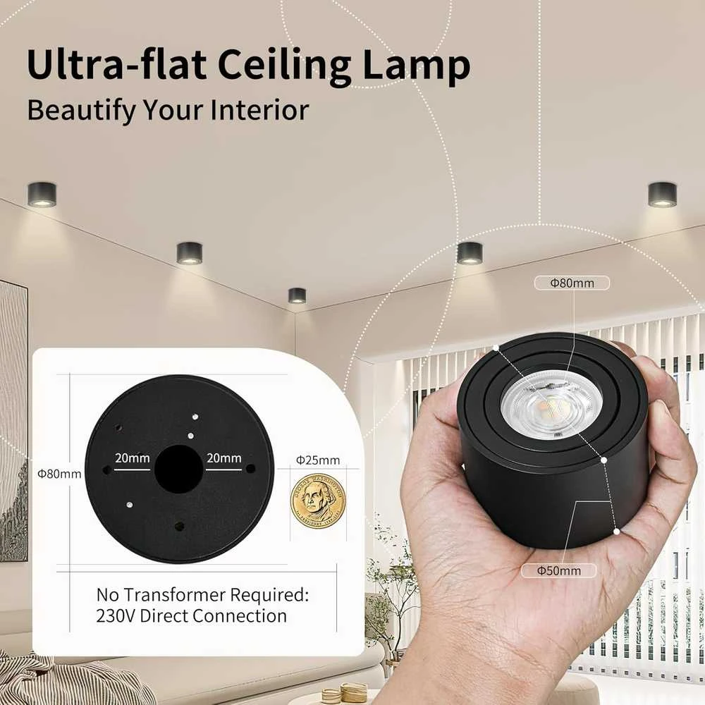 GeyouLux LED lubinė šviestuvo lempa, 5 W, reguliuojama šviesos temperatūra, Ø80 × 50 mm, juoda