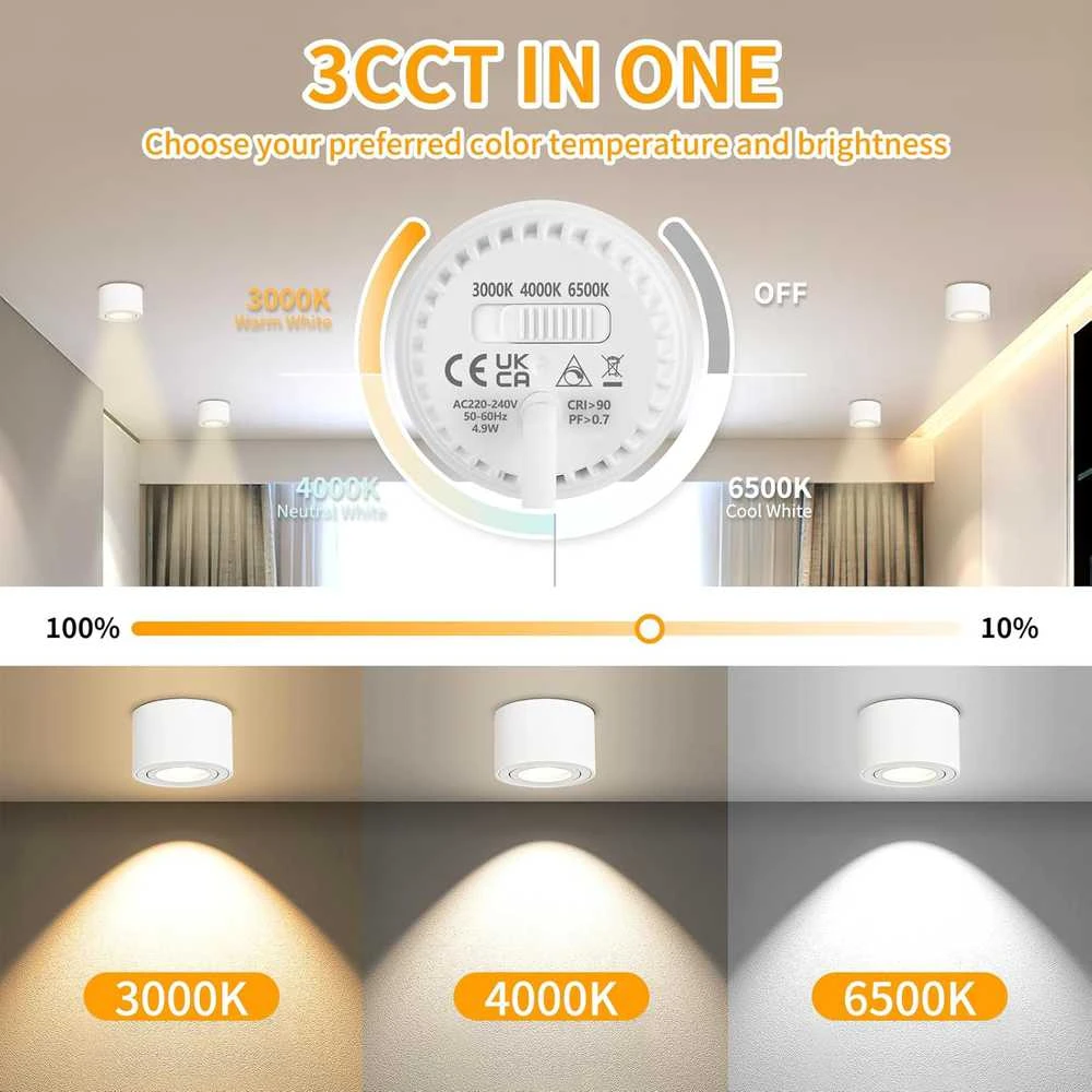 GeyouLux LED lubinis taškinis šviestuvas, 5 W, 500 lm, reguliuojamas 30°, Ø 80 × 50 mm, baltas