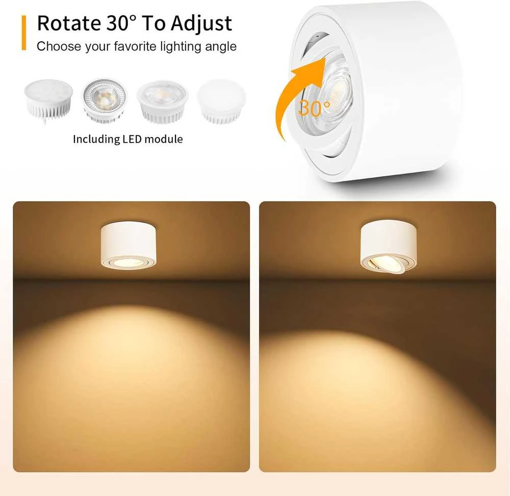 GeyouLux LED lubinis taškinis šviestuvas, 5 W, 500 lm, reguliuojamas 30°, Ø 80 × 50 mm, baltas