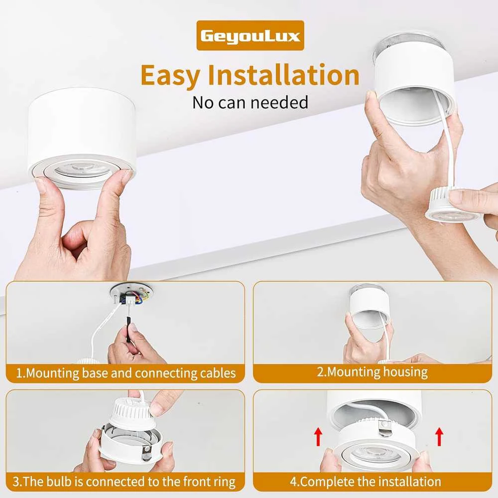 GeyouLux LED lubinis taškinis šviestuvas, 5 W, 500 lm, reguliuojamas 30°, Ø 80 × 50 mm, baltas