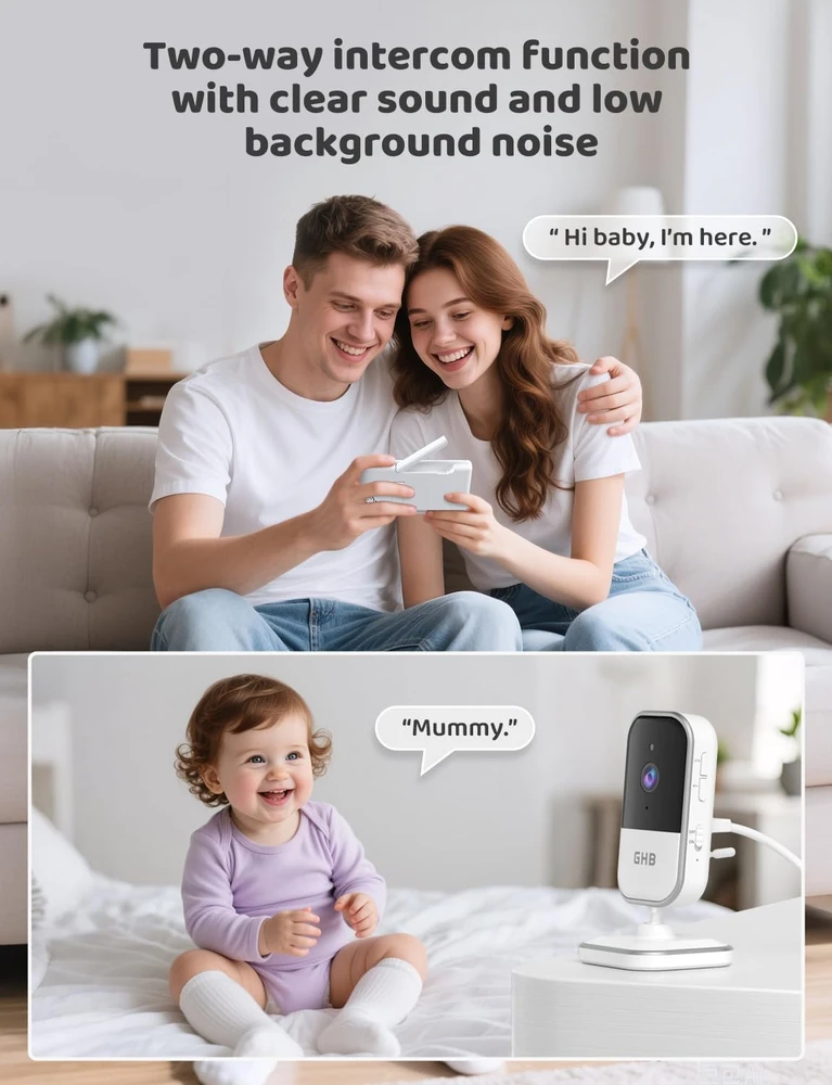 GHB elektroninė auklė su 5 colių 720P IPS ekranu, FHSS ryšiu ir VOX ABM809B