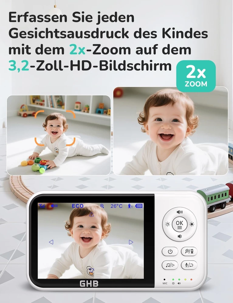 GHB elektroninė auklė su kamera, 3.2 col. LCD ekranu ir naktiniu matymu MC632B