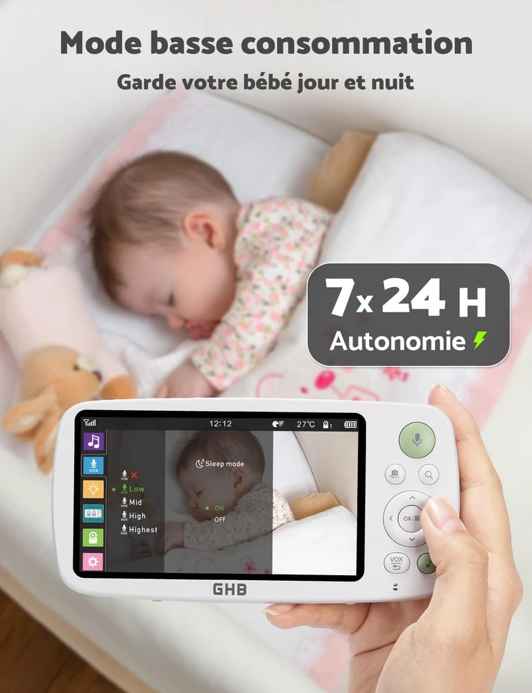 GHB elektroninė vaizdo auklė su 5 colių 1080P ekranu ir 4000 mAh baterija GB5200
