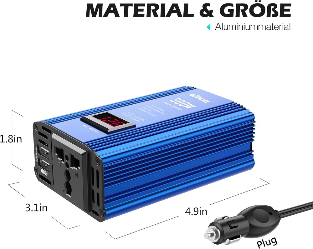 GIANDEL automobilinis įtampos keitiklis 300 W 12 V į 230 V PM-300A