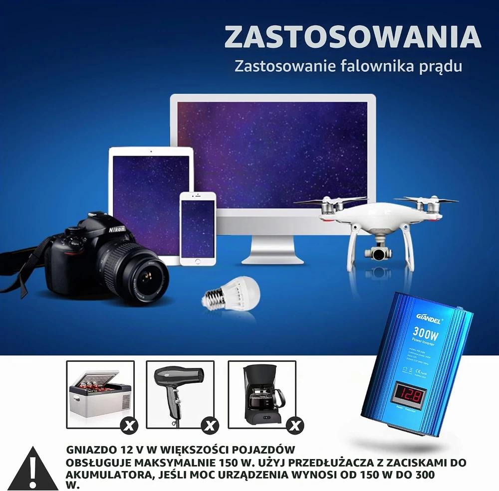 GIANDEL automobilinis įtampos keitiklis 300 W 12 V į 230 V PM-300A