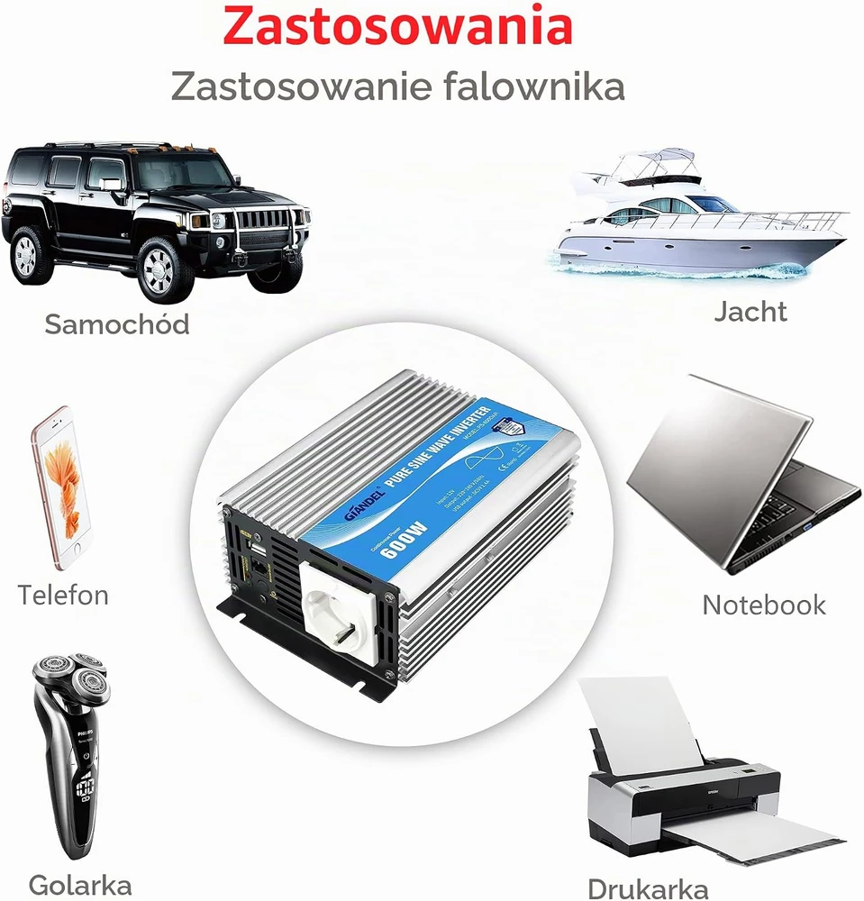 GIANDEL grynosios sinusoidės įtampos keitiklis 600 W, 12 V / 230 V, PS-600DARDe