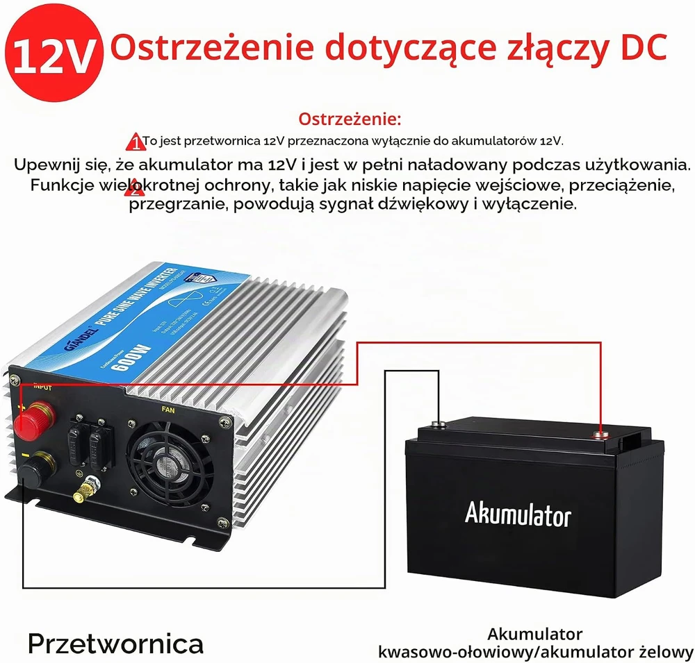 GIANDEL grynosios sinusoidės įtampos keitiklis 600 W, 12 V / 230 V, PS-600DARDe