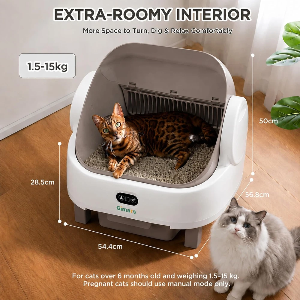 Gimars automatinė savaime išsivalanti kačių kraiko dėžė su Wi-Fi, 8 l, XXL, CH-ICB023