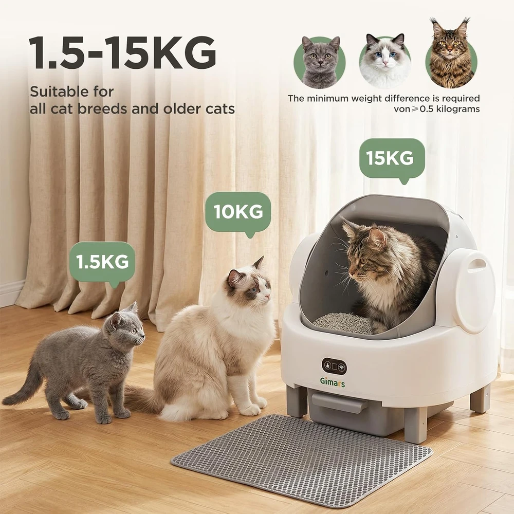 Gimars automatinė savaiminio valymo kačių kraiko dėžė, 8 l, CH-ICB023