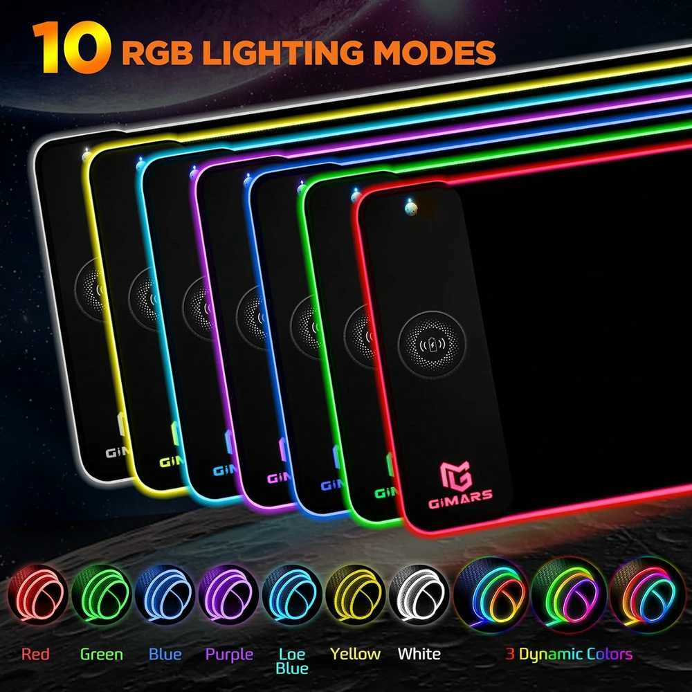 Gimars RGB pelės kilimėlis su 15 W greitu belaidžiu įkrovimu