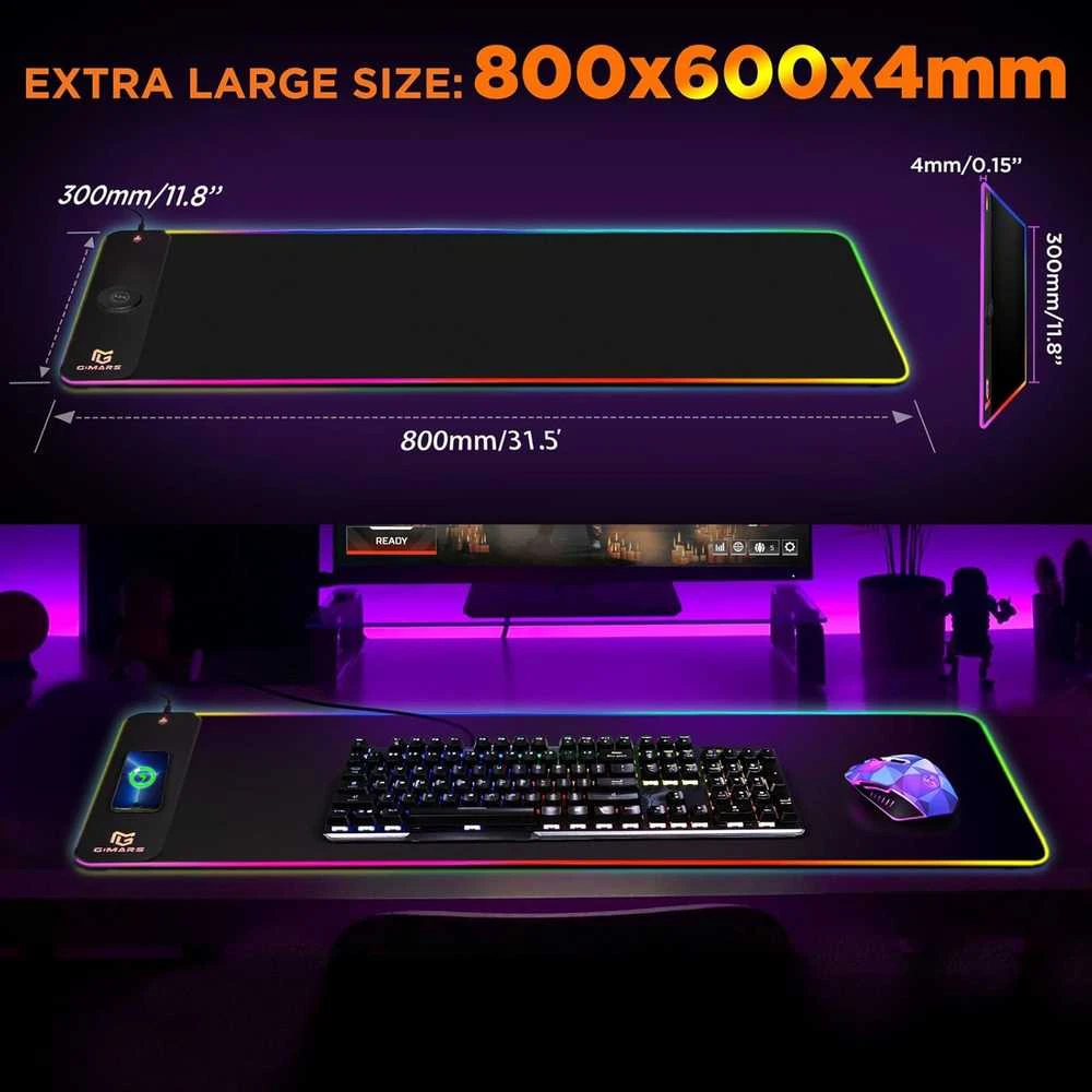 Gimars RGB pelės kilimėlis su 15 W greitu belaidžiu įkrovimu