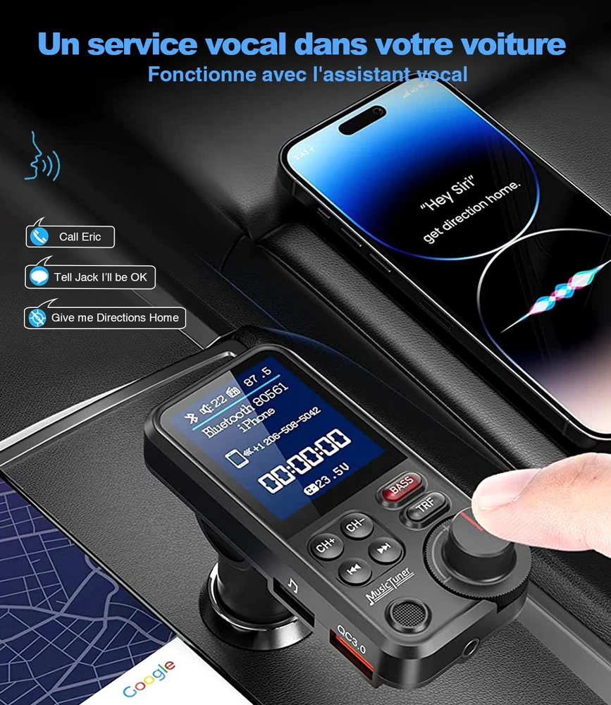 GizmoVine automobilinis Bluetooth FM siųstuvas su QC3.0, USB ir 4,5 cm ekranu Bluetooth FM Transmitter