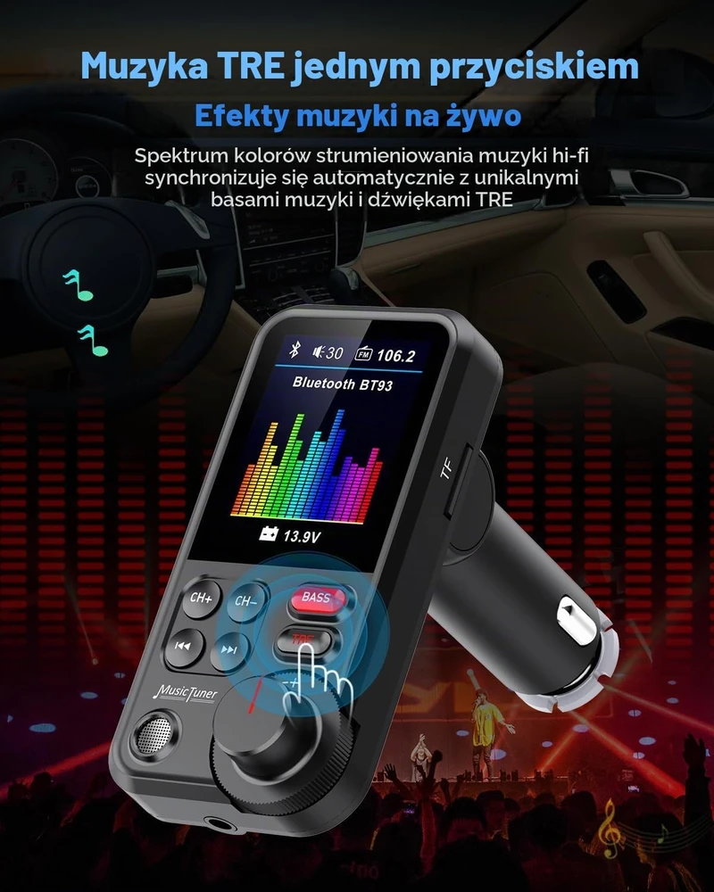 GizmoVine automobilinis Bluetooth FM siųstuvas su QC3.0, USB ir 4,5 cm ekranu Bluetooth FM Transmitter