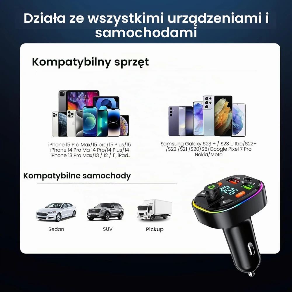 GlasFlength automobilinis Bluetooth FM siųstuvas su laisvų rankų įranga, USB-C PD 20 W