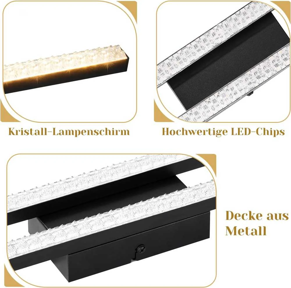 Lubinis šviestuvas Glitzerlife LED lubų šviestuvas, 12 W, šiltai balta 3000 K, metalinis korpusas, juodos spalvos, modelis SJ201