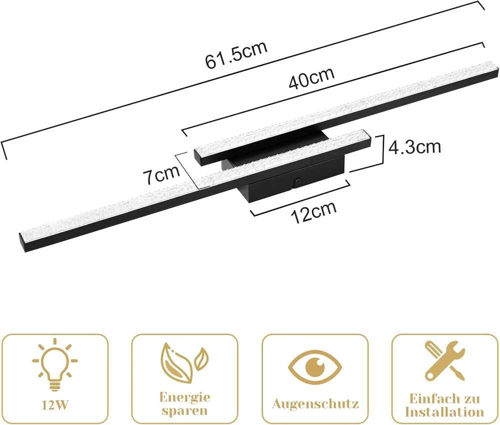 Lubinis šviestuvas Glitzerlife LED lubų šviestuvas, 12 W, šiltai balta 3000 K, metalinis korpusas, juodos spalvos, modelis SJ201
