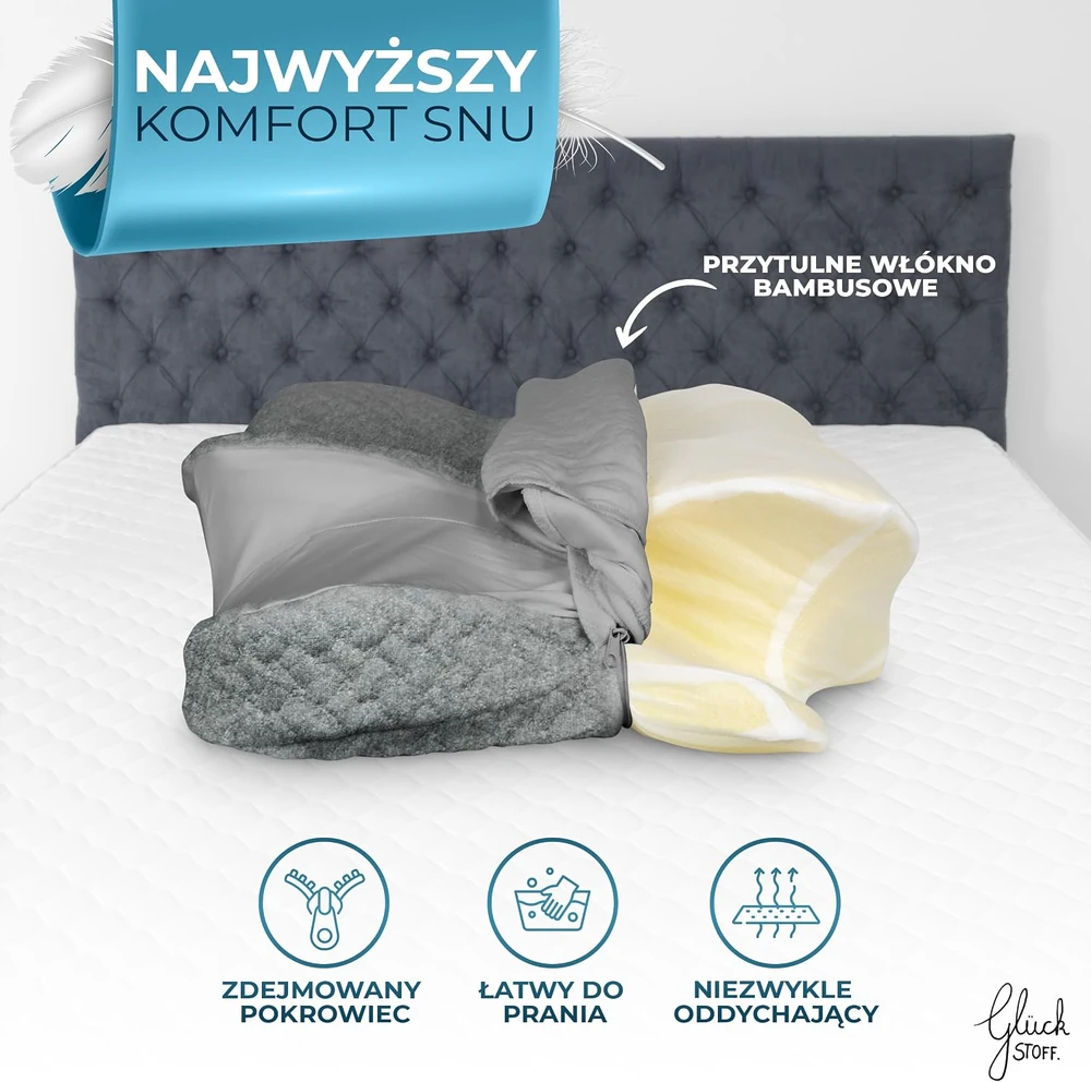 Glückstoff ergonominės pagalvės užvalkalas iš bambuko pluošto, pilkas, Ergo PX124