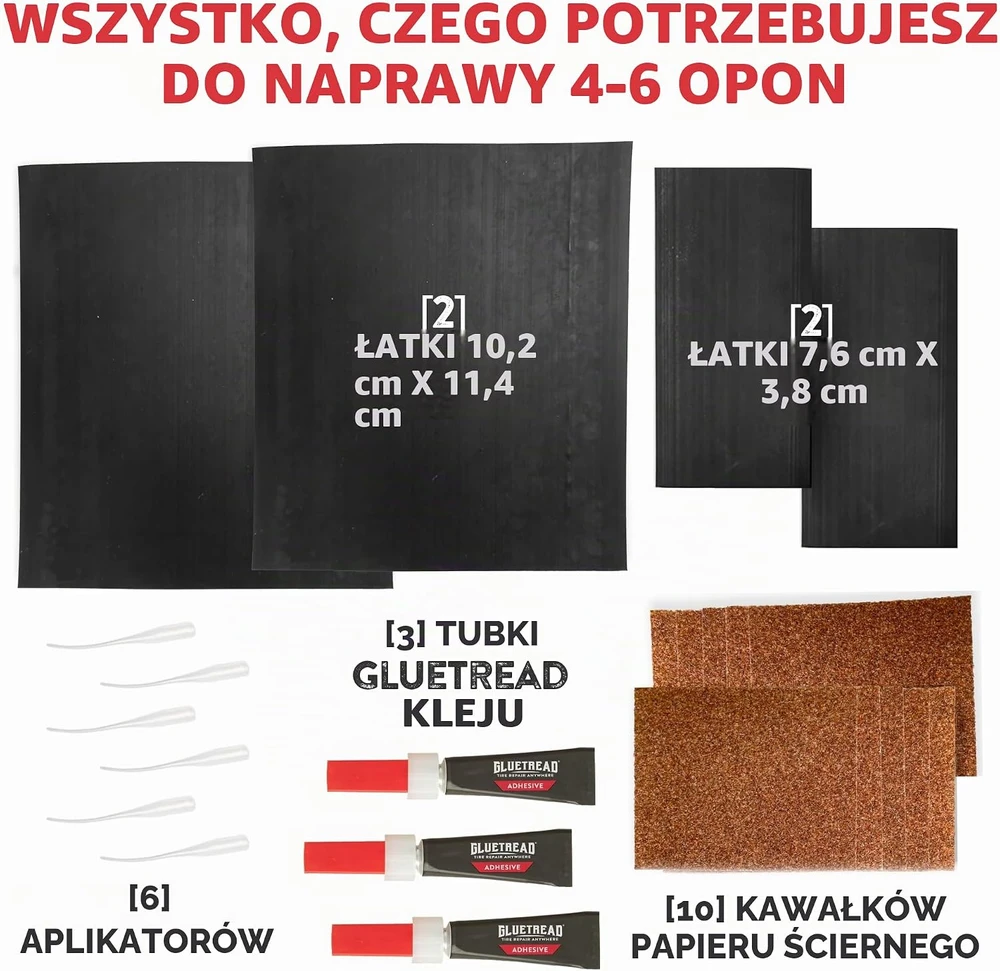 GlueTread padangų šoninių sienelių remonto rinkinys 4x4, 10 min., GTVA028A
