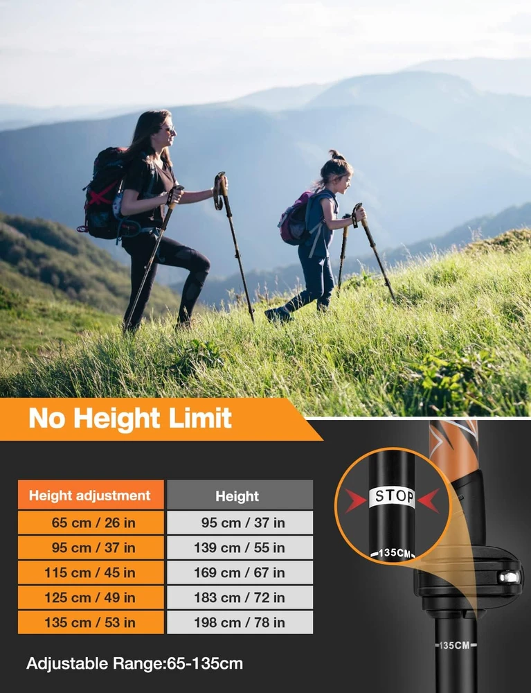 Glymnis teleskopinės žygio lazdos iš aliuminio 7075, 110–130 cm, TP-C301