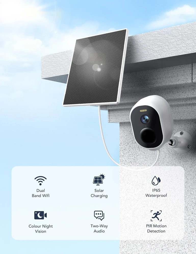 GNCC belaidė lauko Wi-Fi kamera su saulės skydeliu, 4 MP, 5200 mAh, IP65, GW5Pro