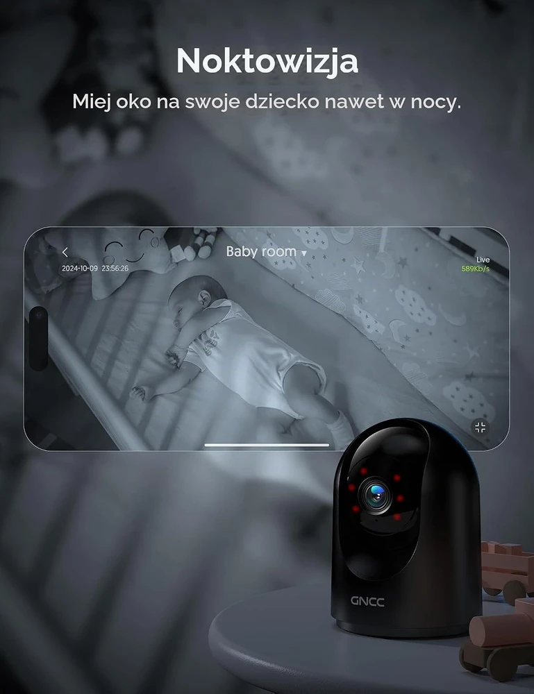 GNCC vidaus Wi-Fi stebėjimo kamera 2K, 3 MP, 360°, naktinis matymas, P5B