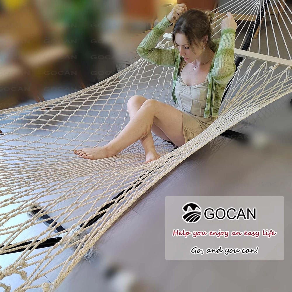 GOCAN lauko siūlų hamakas 200 x 132 cm, medvilninė tinklelio konstrukcija, dvivietis NH01