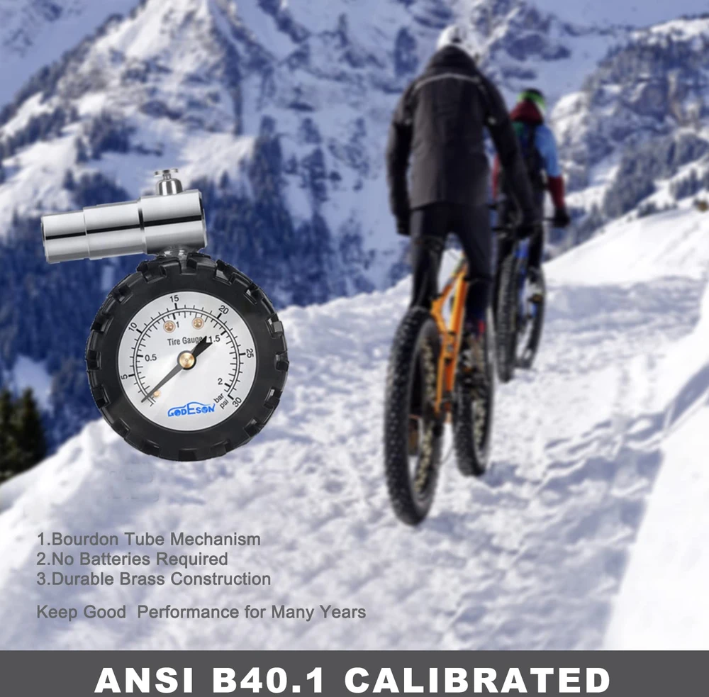 GODESON dviračio padangų slėgio matuoklis Presta vožtuvams 0–30 psi GD005B-30