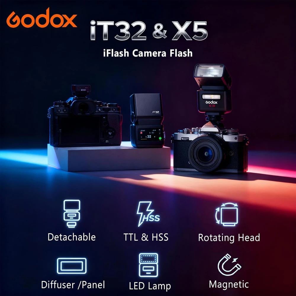 Godox iT32 TTL mini blykstė su X5-F siųstuvu, HSS 1/8000s, belaidė 2.4G, Fujifilm
