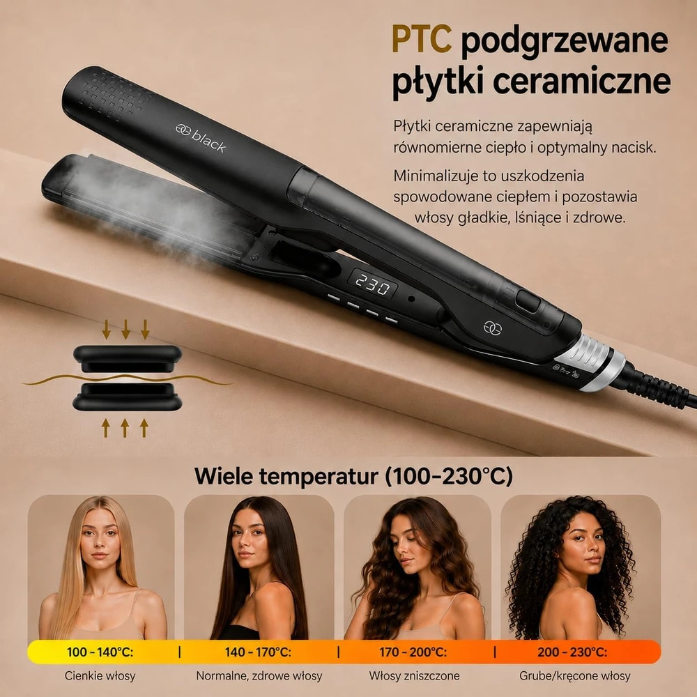 Golden Goods garinės plaukų tiesinimo žnyplės 2 viename, 100–230 °C, Plaukų tiesintuvas