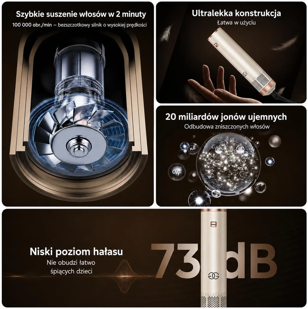 Golden Goods plaukų formavimo džiovintuvas 5 viename, 1000 W, 5 antgaliai, WT-638