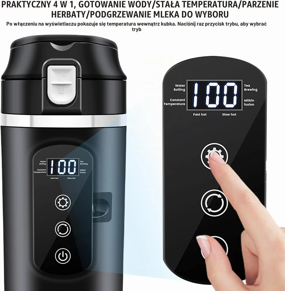 GOMETY automobilinis šildomas puodelis 500 ml 12/24 V su LCD ekranu HH158