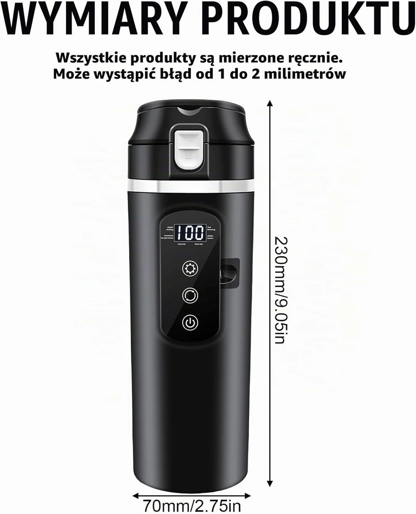 GOMETY automobilinis šildomas puodelis 500 ml 12/24 V su LCD ekranu HH158