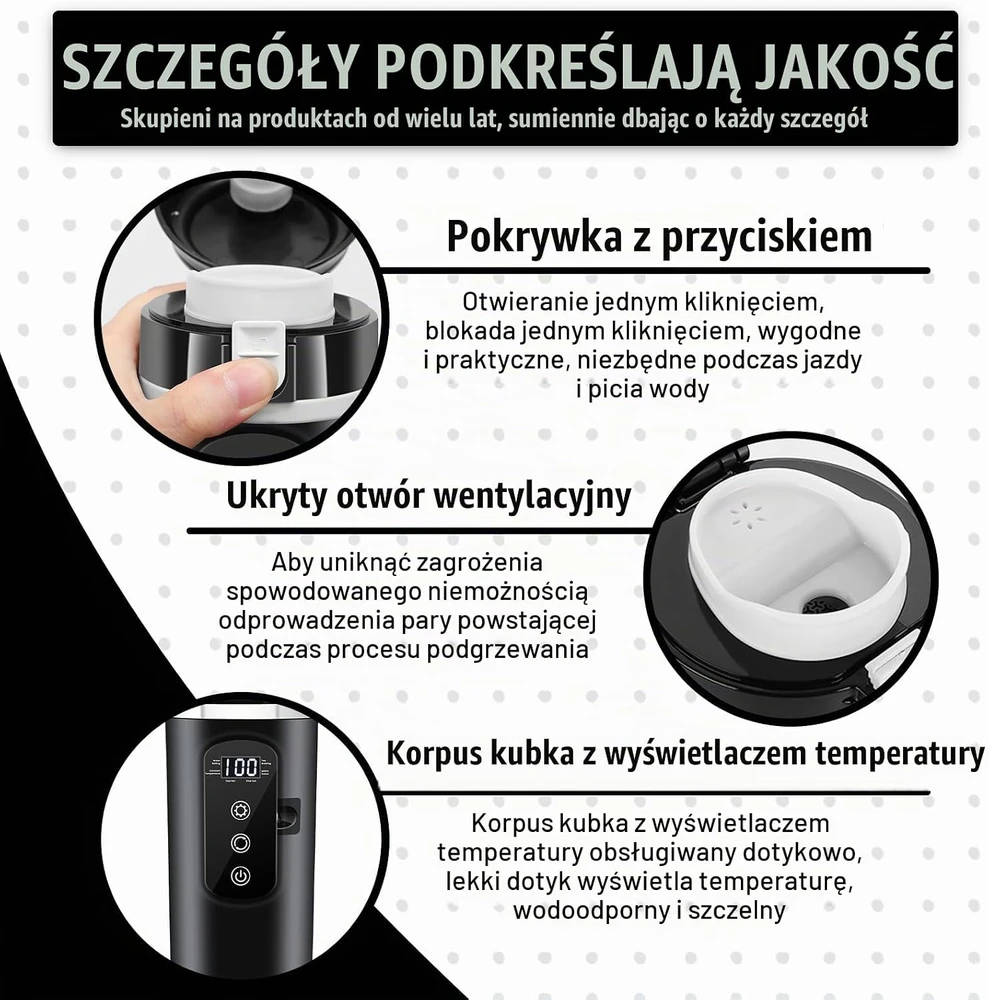 GOMETY automobilinis šildomas puodelis 500 ml 12/24 V su LCD ekranu HH158