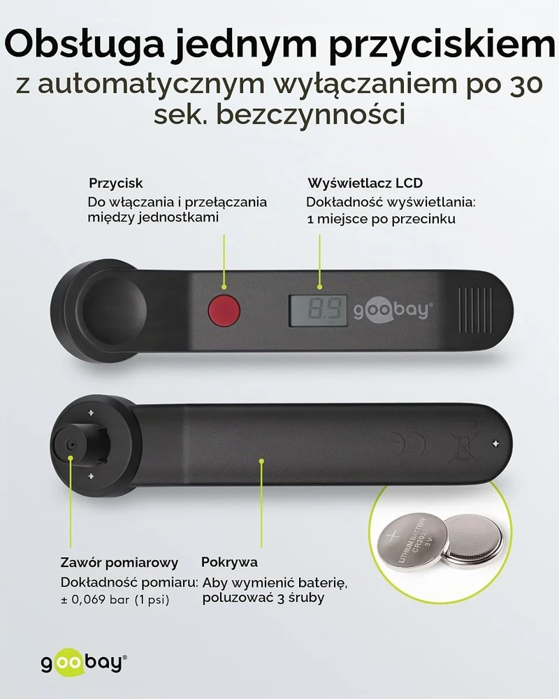 Goobay skaitmeninis padangų slėgio matuoklis automobiliams ir motociklams 59799