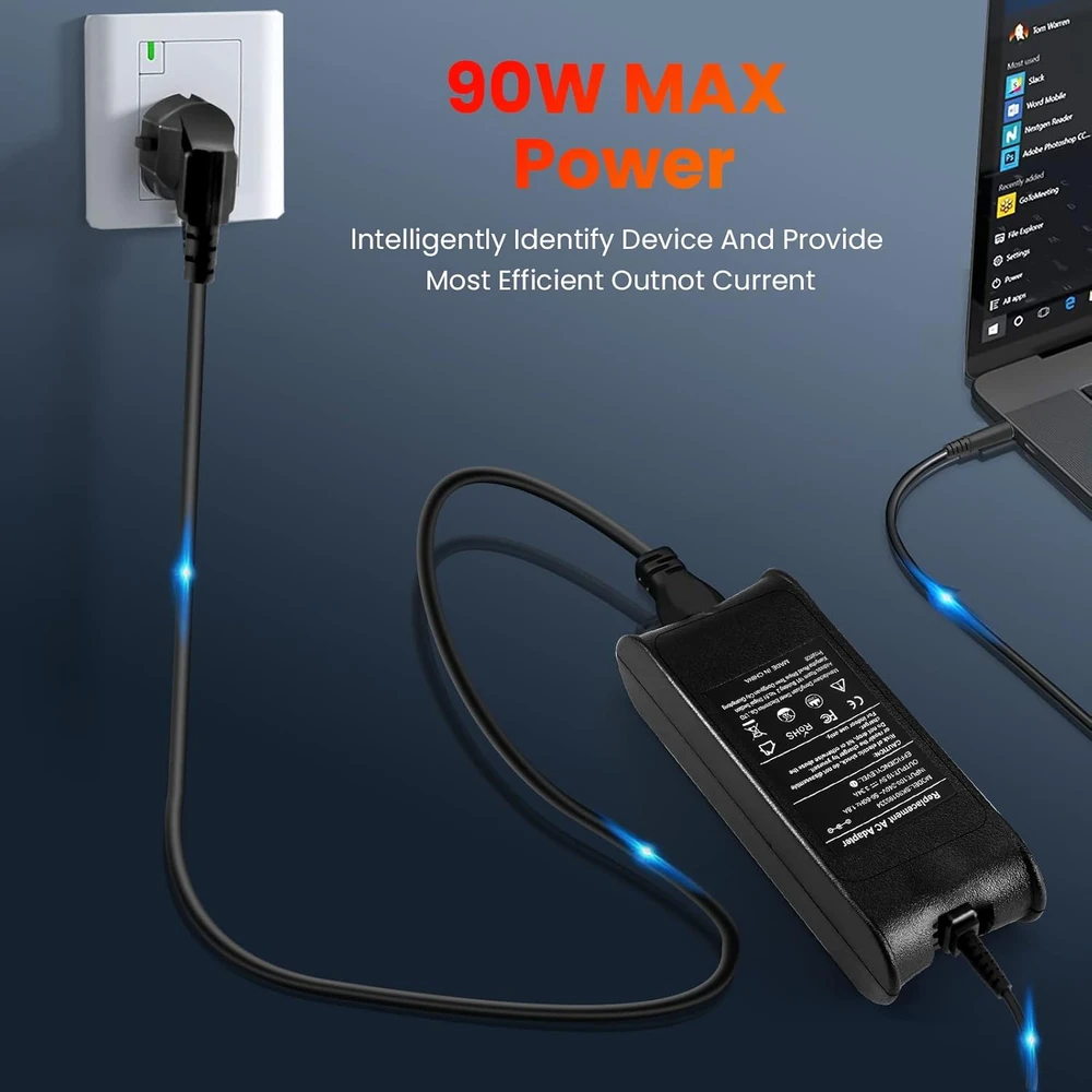 Goodovo nešiojamojo kompiuterio įkroviklis 90 W 19,5 V 4,62 A 7,4x5,0mm juodas, suderinamas su Dell Latitude, Vostro, Inspiron