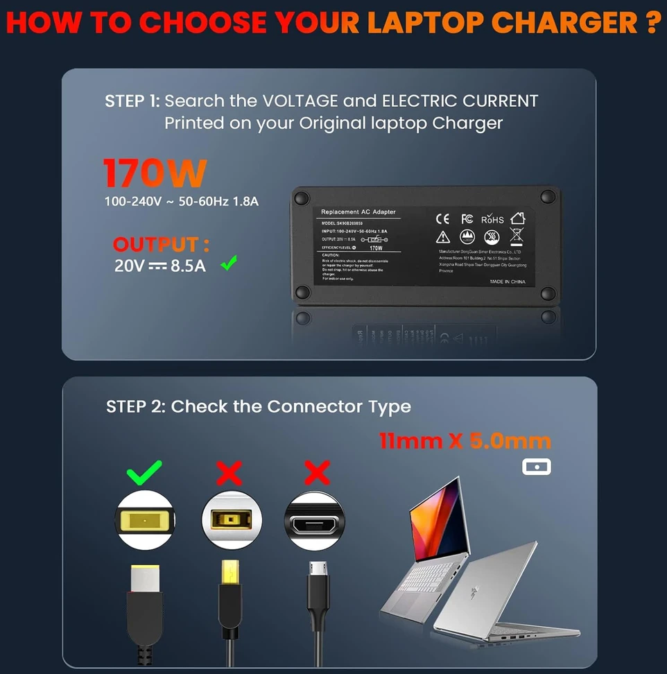 Goodovo nešiojamojo kompiuterio kroviklis 170 W 20 V 8,5 A USB stačiakampiu lizdu Lenovo ThinkPad IdeaPad serijoms