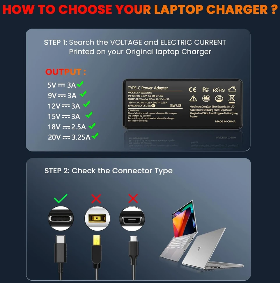 Goodovo nešiojamojo kompiuterio USB-C 45 W adapteris, 20 V, suderinamas su HP Chromebook X360, H18