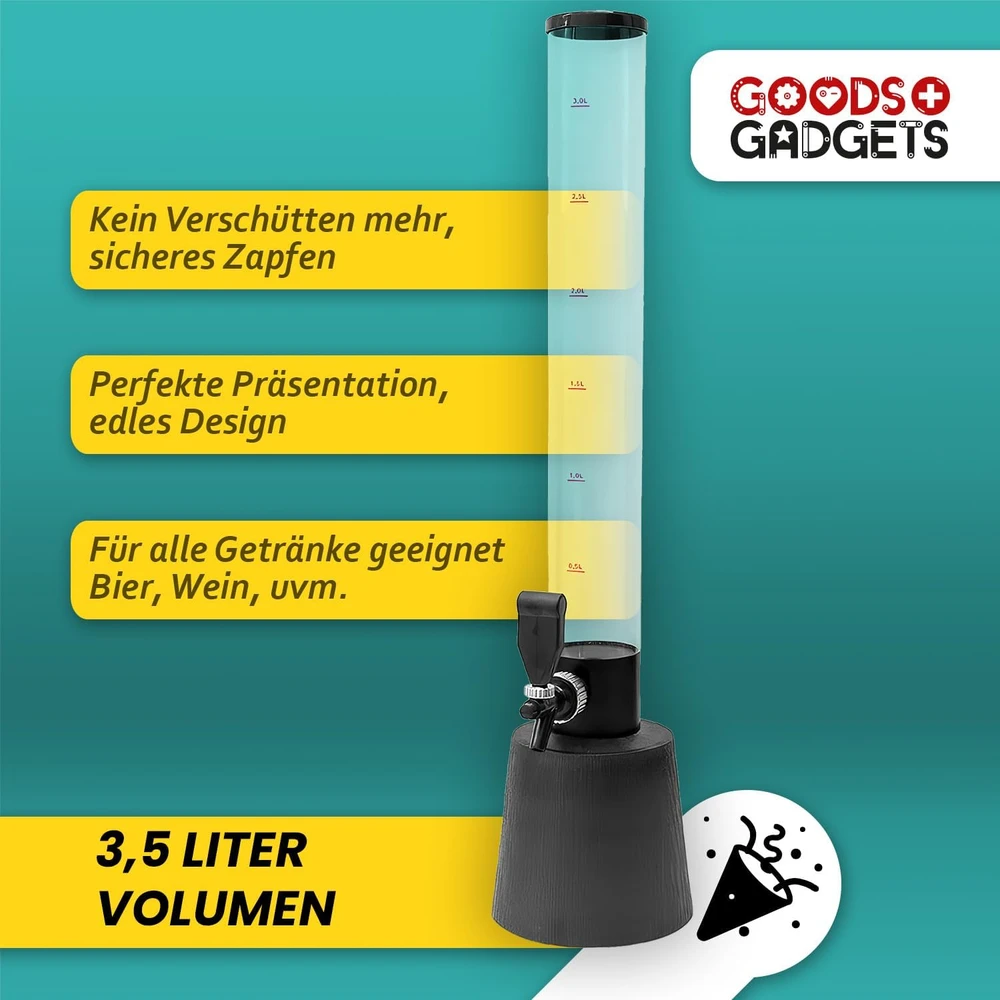 GOODS+GADGETS gėrimų bokštas su čiaupu, 3,5 l talpos, metalo konstrukcija, 85 cm aukščio