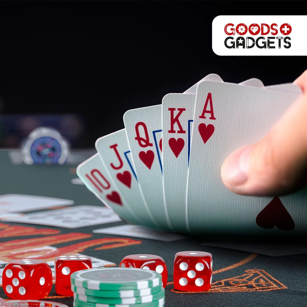 GOODS+GADGETS profesionalus pokerio žetonų rinkinys su aliuminio lagaminu, 300 žetonų, auksinis
