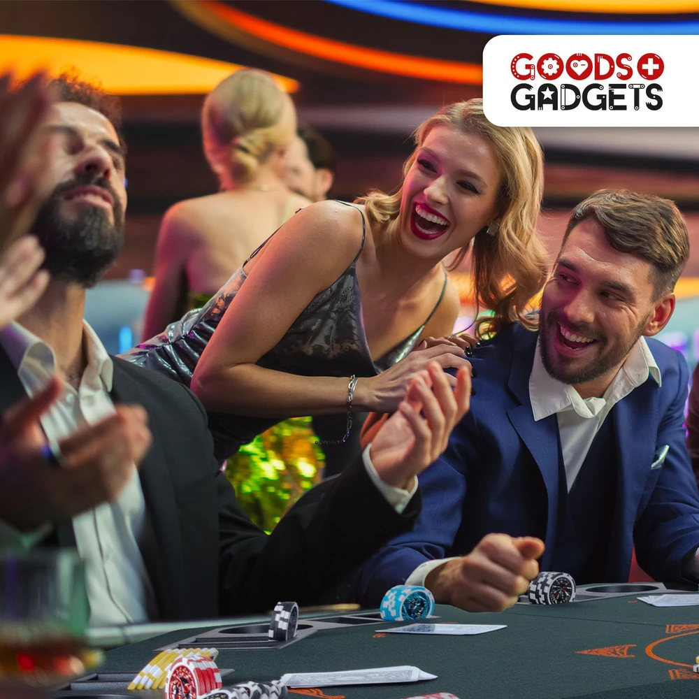 GOODS+GADGETS profesionalus pokerio žetonų rinkinys su aliuminio lagaminu, 300 žetonų, auksinis
