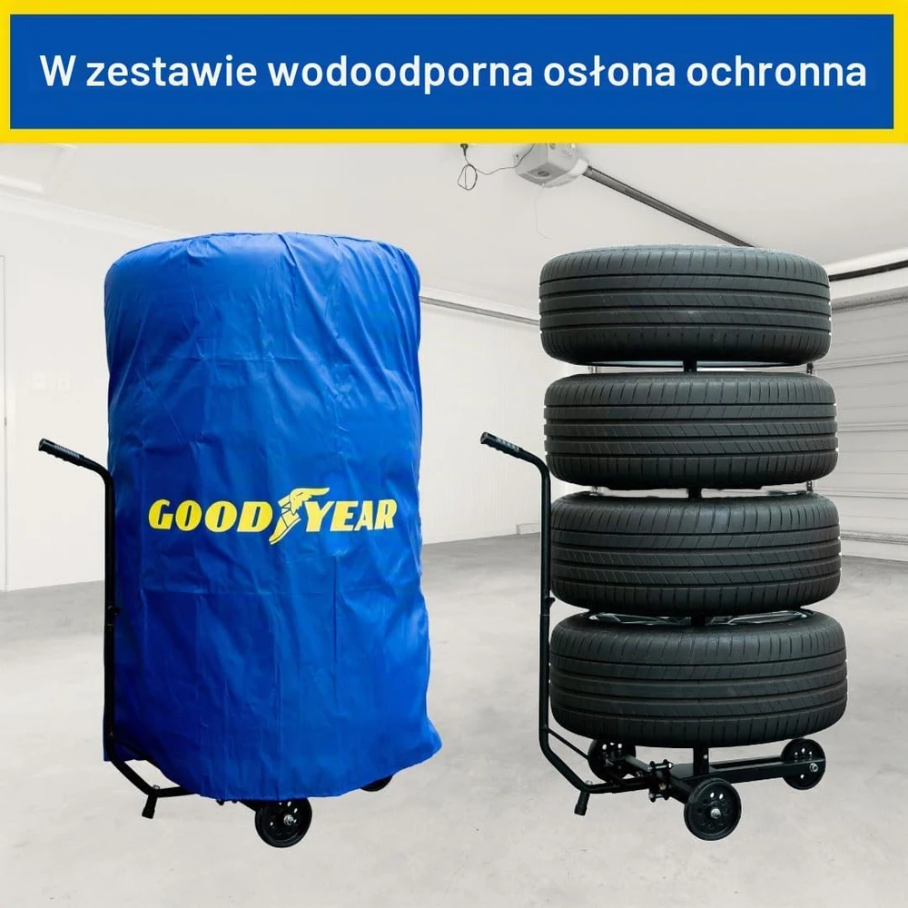 Goodyear padangų vežimėlis 4 ratams iki 100 kg su apsauginiu uždangalu 11123
