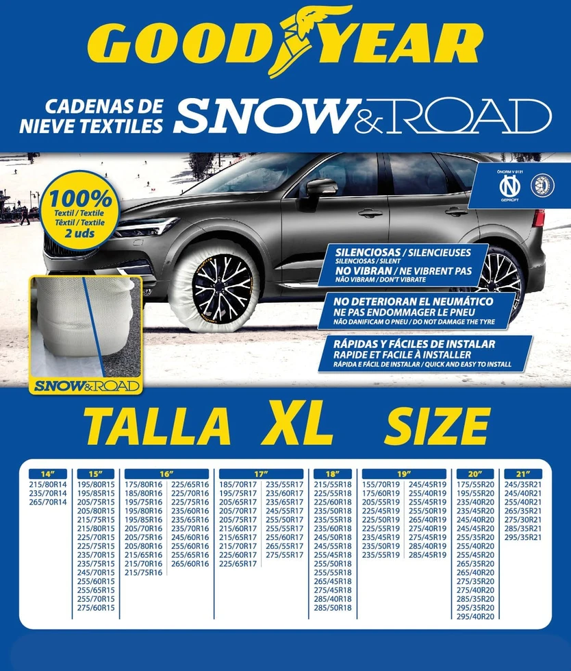 Goodyear tekstilinės sniego grandinės automobiliams Snow & Road XL GOD8021