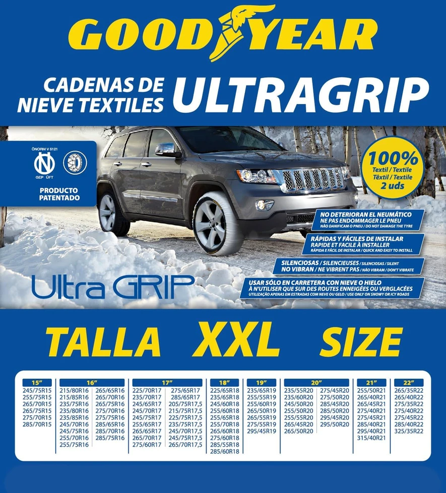 Goodyear tekstilinės sniego grandinės automobiliams XXL, 2 vnt., iki 40 km/h GOD8016
