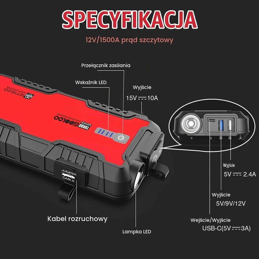 GOOLOO automobilinis paleidimo įrenginys 2000 A 12 V ličio jonų GP2000
