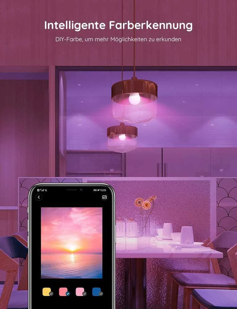 Govee išmaniosios WiFi/Bluetooth LED lemputės E27, 9 W, RGB, 800 lm, 2 vnt., H6008