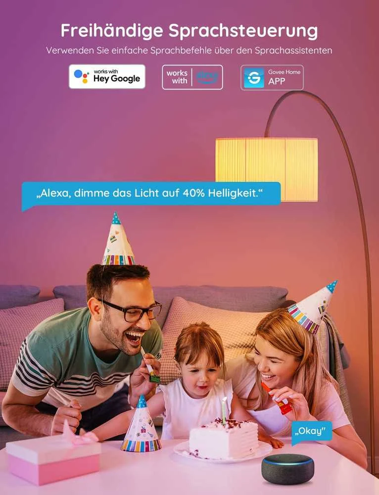Govee išmaniosios WiFi/Bluetooth LED lemputės E27, 9 W, RGB, 800 lm, 2 vnt., H6008