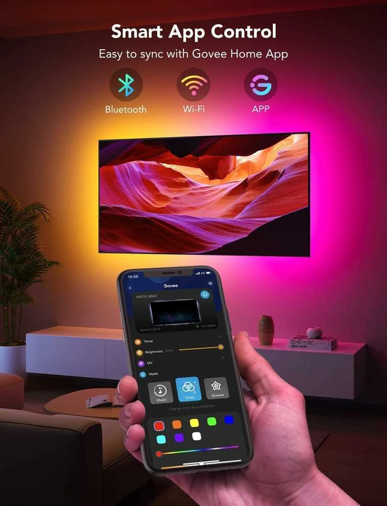Govee LED televizoriaus foninis RGBIC apšvietimas 2.4 m, Wi‑Fi/Bluetooth juosta 40–50" TV, H6167