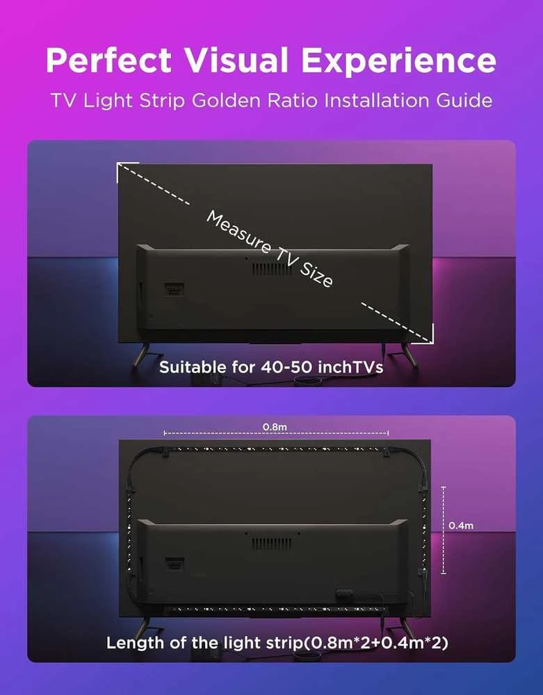 Govee LED televizoriaus foninis RGBIC apšvietimas 2.4 m, Wi‑Fi/Bluetooth juosta 40–50" TV, H6167
